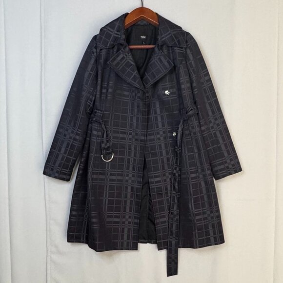 Vintage Y2K Mossimo Black Plaid Double Breasted Lightweight Trench Coat Large - Picture 2 of 15